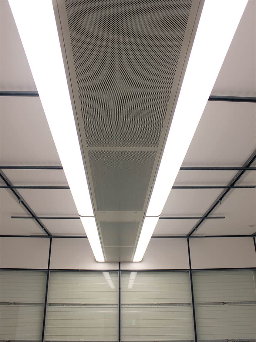 A photograph below one of Frenger's Chilled Beams installed inside a climatic testing facility
